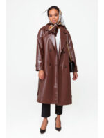 Кожаный тренч коричневый