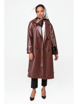 Кожаный тренч коричневый