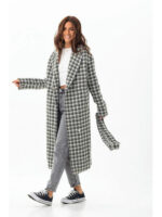 Пальто в лапку серо-зеленое