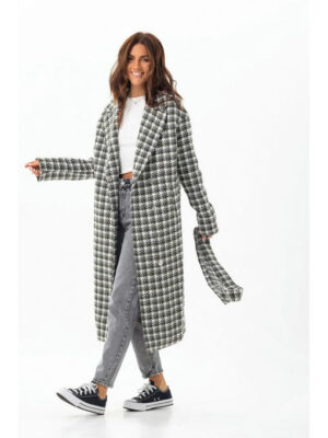 Пальто в лапку серо-зеленое