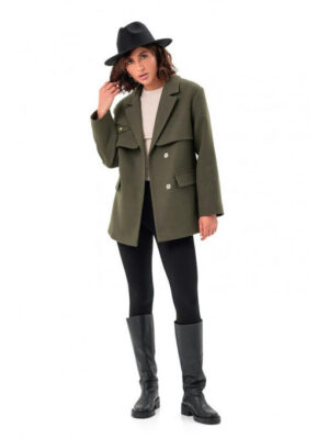 Пальто с оригинальным поясом хаки