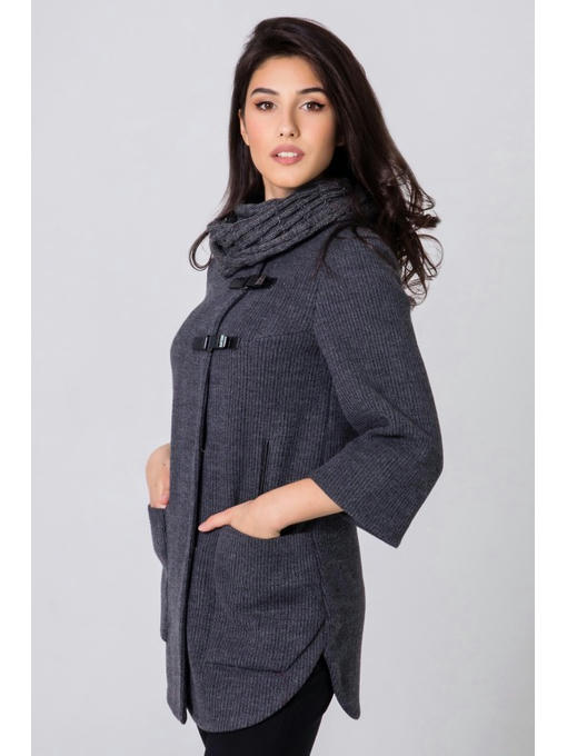 Кардиган с шарфом темно-серый — изображение 3