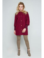 Пальто с шарфом бордовое