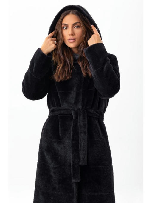 Утепленная шубка с капюшоном черная — изображение 5