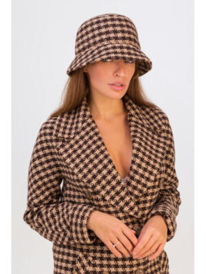 Панама в узор звездочку коричнево-бежевая