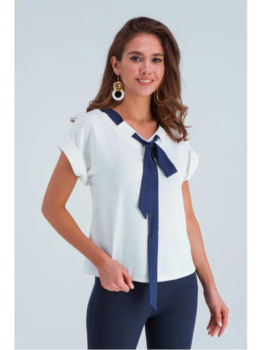 Модная блузка с синим галстуком белая — изображение 2