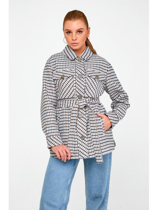 Короткое пальто-рубашка синее — изображение 3