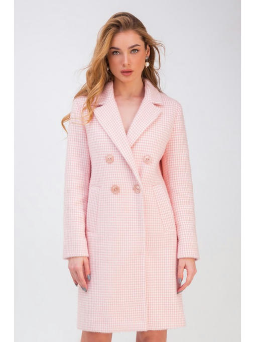 Прямое двубортное пальто в клеточку розовое — изображение 2