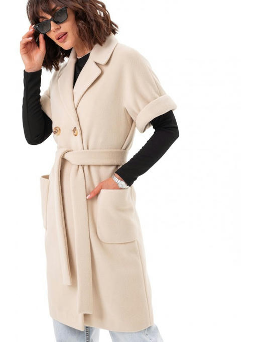 Двубортная жилетка с накладными карманами бежевая — изображение 5