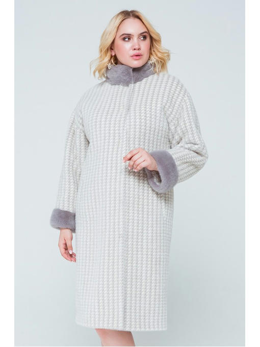 Пальто с норкой серо-белое — изображение 2