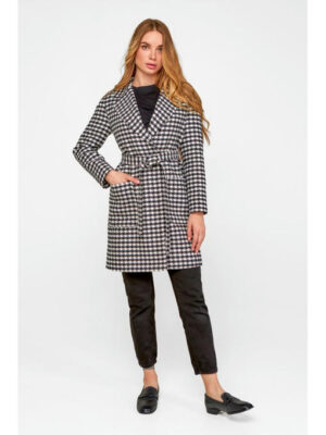Пальто с накладными карманами черно-белое