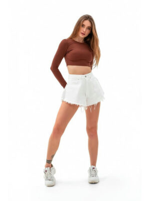 Лонгслив в рубчик коричневый