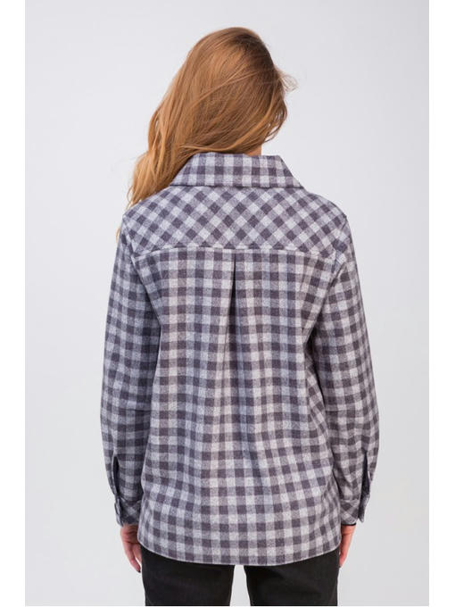 Стильная рубашка с накладными карманами серо-синяя — изображение 4