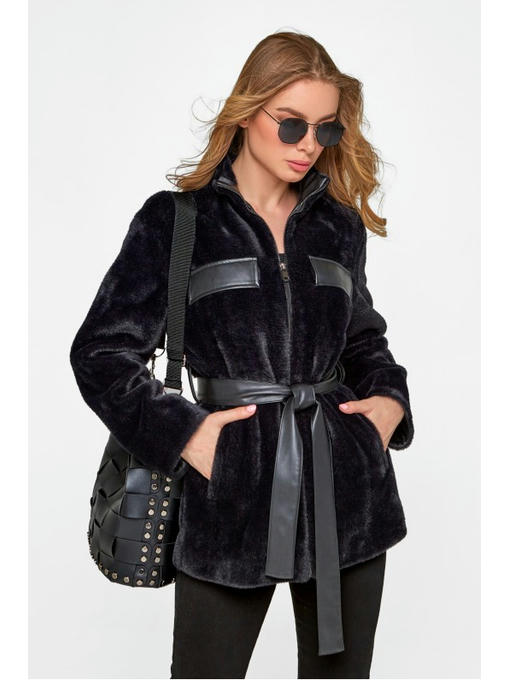 Пальто-рубашка из эко альпаки черная — изображение 2