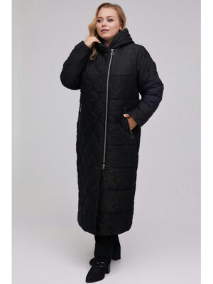 Длинное стеганное пальто жаккард