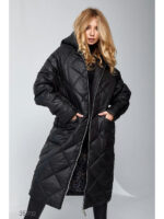 Стёганое пальто миди с объёмным капюшоном