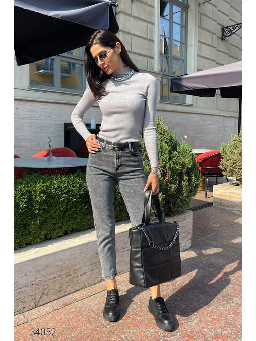 Выбеленные серые джинсы мом с завышенной талией — изображение 5