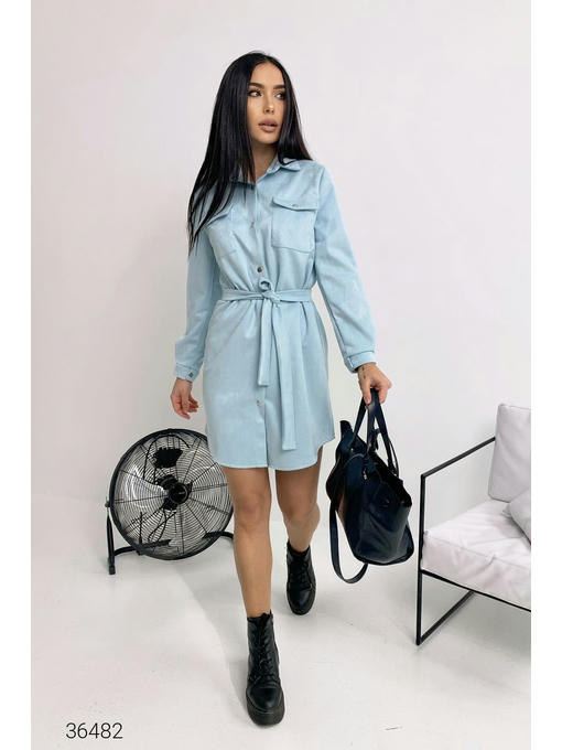 Замшевое платье-рубашка с поясом — изображение 2