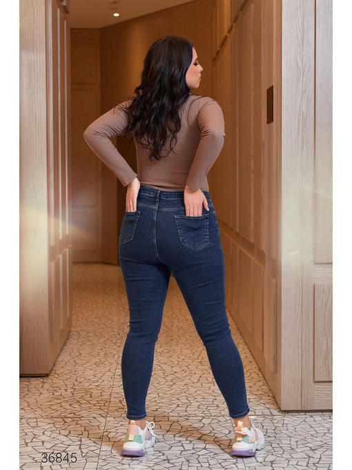 Синие джинсы скинни с завышенной талией — изображение 3