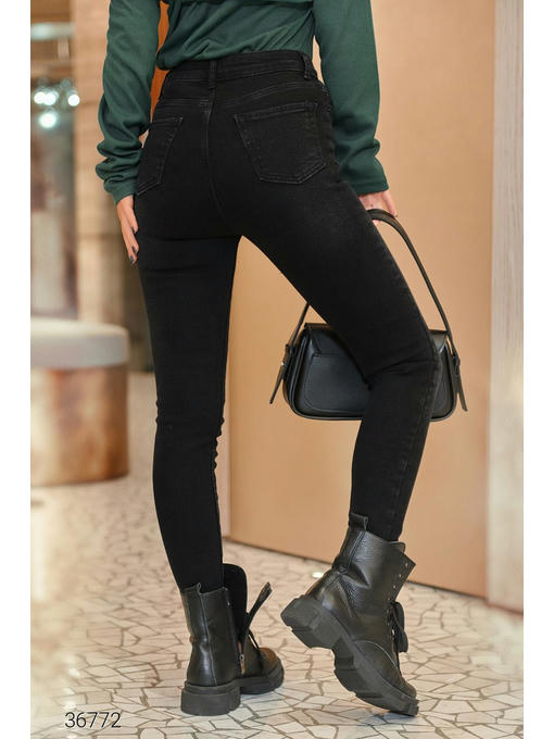 Черные джинсы скинни с завышенной талией — изображение 3