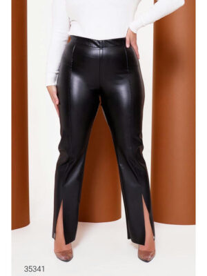 Утеплённые брюки с высокими разрезами из искусственной кожи