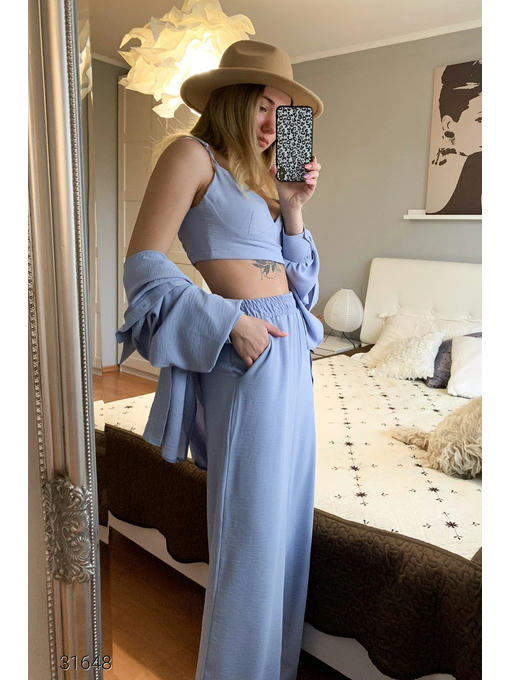 Костюм из топа, рубашки и брюк-палаццо — изображение 3