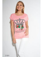 Футболка с принтом и отделкой стразами