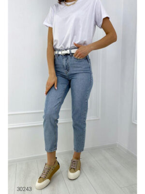 Выбеленные джинсы мом с завышенной талией