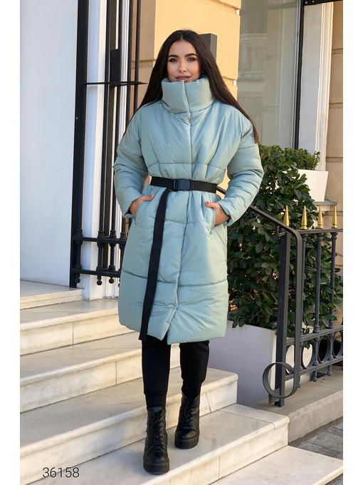 Стеганное пальто миди с воротом-стойкой — изображение 3