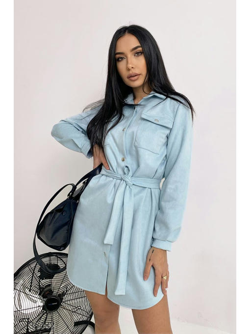 Замшевое платье-рубашка с поясом — изображение 3