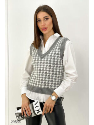 Вязаный жилет с узором гусиная лапка