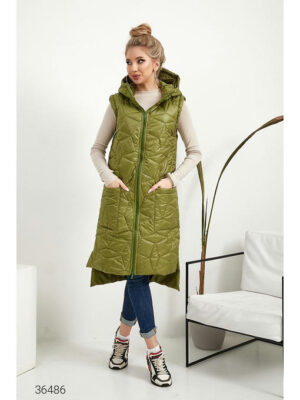 Стёганный жилет миди с капюшоном