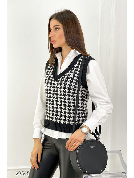 Вязаный жилет с узором гусиная лапка — изображение 5
