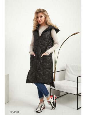 Стёганный жилет миди с капюшоном