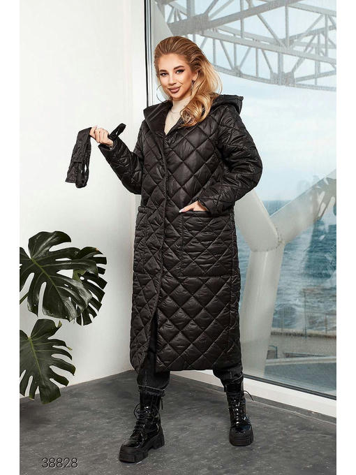 Стёганое пальто миди с капюшоном — изображение 2