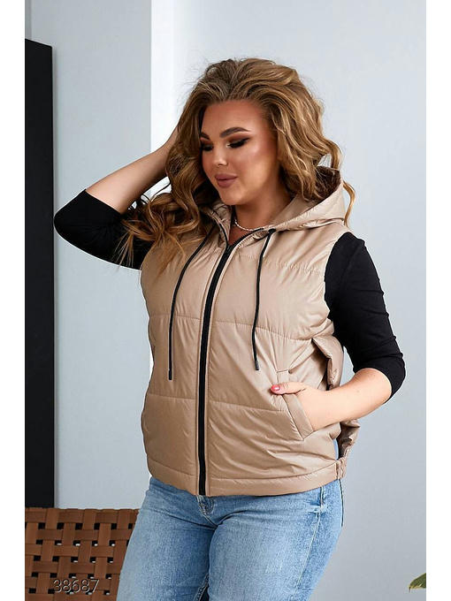 Женский жилет большого размера с капюшоном