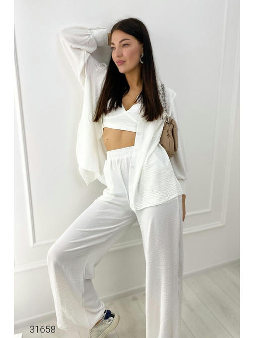 Костюм из топа, рубашки и брюк-палаццо