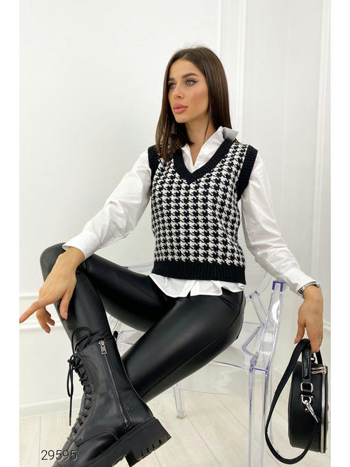 Вязаный жилет с узором гусиная лапка — изображение 2