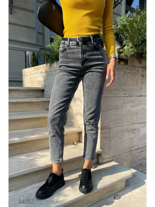 Выбеленные серые джинсы мом с завышенной талией — изображение 2