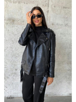 Черная куртка оверсайз из искусственной кожи