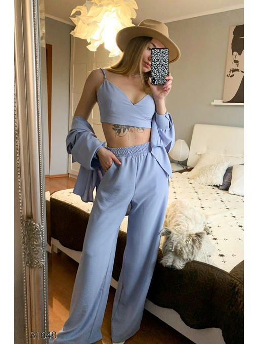 Костюм из топа, рубашки и брюк-палаццо — изображение 2