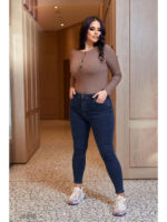 Синие джинсы скинни с завышенной талией