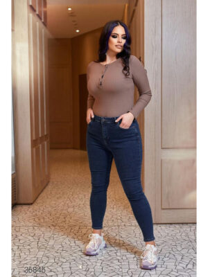 Синие джинсы скинни с завышенной талией