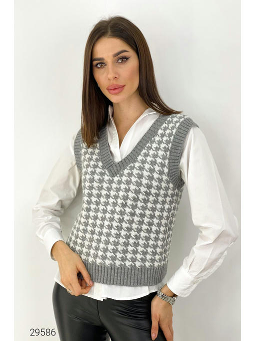 Вязаный жилет с узором гусиная лапка — изображение 2