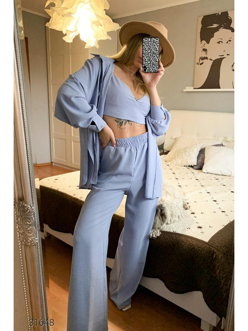 Костюм из топа, рубашки и брюк-палаццо