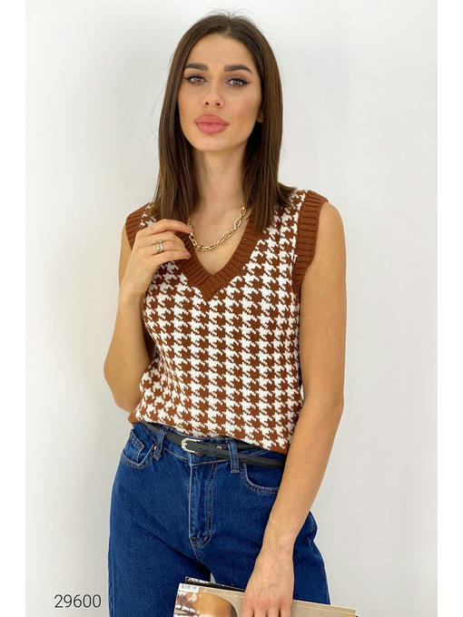 Вязаный жилет с узором гусиная лапка — изображение 5