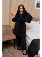 Велюровый комплект-тройка из футболки, халата и брюк