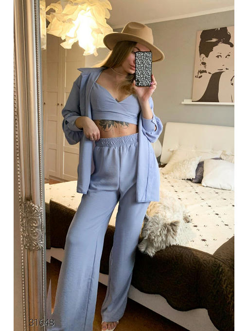 Костюм из топа, рубашки и брюк-палаццо — изображение 4