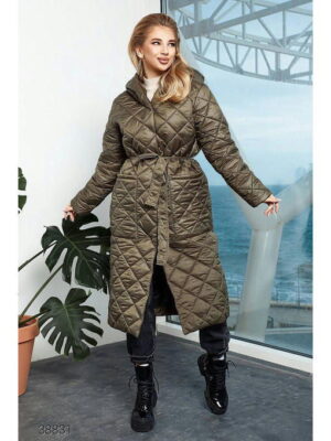 Стёганое пальто миди с капюшоном