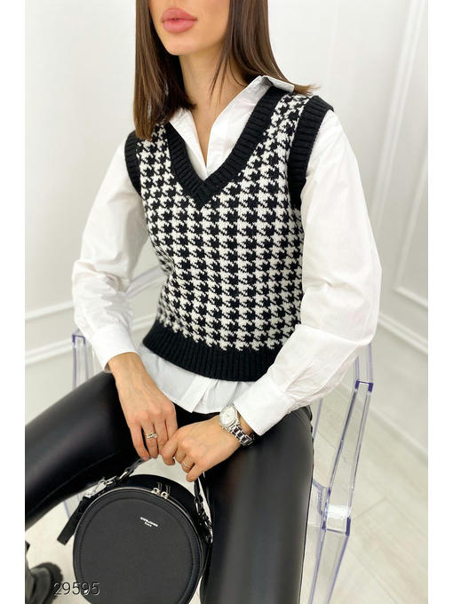 Вязаный жилет с узором гусиная лапка — изображение 4